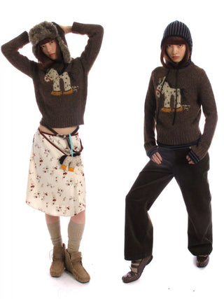 [NeverSeez] Pony Pattern Crew Neck Sweater