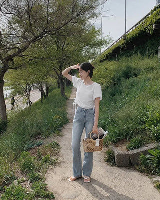 Semi-bootcut denim pants