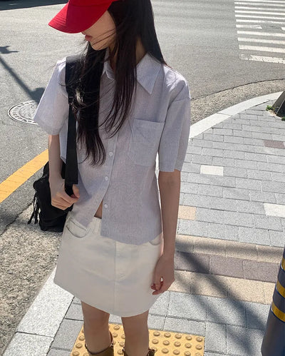 Summer Loose Fit Striped Short-Sleeve Shirt