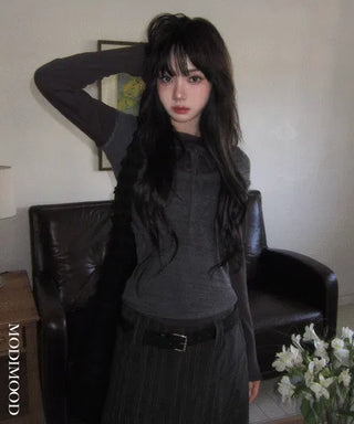 Twin Ribbon Shirring Layered T-Shirt - 3 Colors