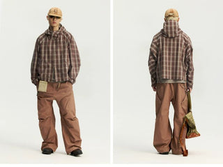 [Monterest] Textured Plaid Hooded Jacket