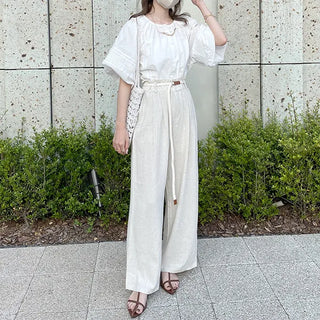 Belted linen slacks