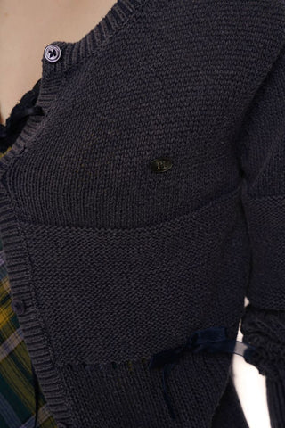 [Moromoro2] Openwork Mesh Bow V-Neck Knit  Cardigan