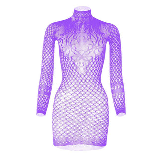 Long sleeve high neck net backless mini dress