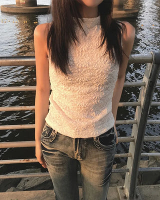 lace flower half sleeveless (3color)