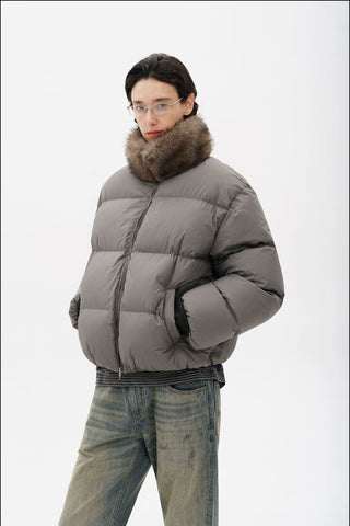 [MASONPRINCE] Quilted Oversized Down Jacket with Fur Collar