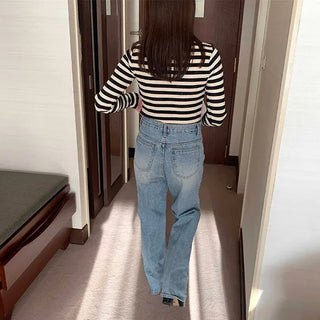 Washed denim pants