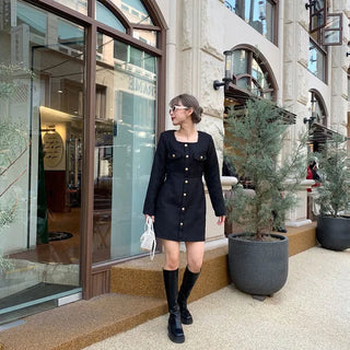 Square neck tweed mini dress