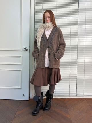 [NeverSeez] Two-Tone Jacquard Knit Cardigan