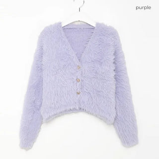 Cropped Shaggy Knit Cardigan