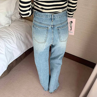 Washed denim pants