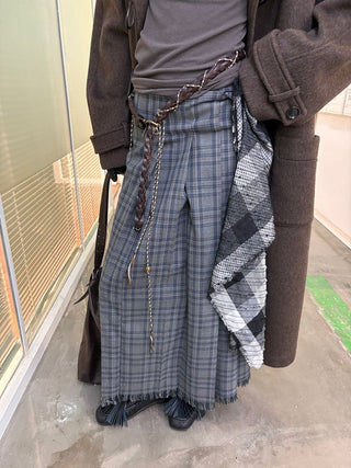 [NeverSeez] Pleated Plaid Skirt with Removable Waist Detail