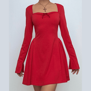 Long sleeve bowknot solid ruched mini dress