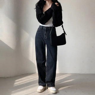 (basic/long) Fleece-lined wide-leg denim pants - 4 sizes