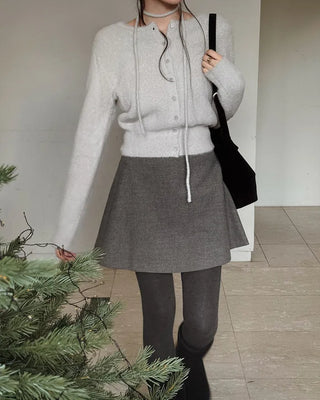 (4 colors) Ribbon Strap Fur Cardigan