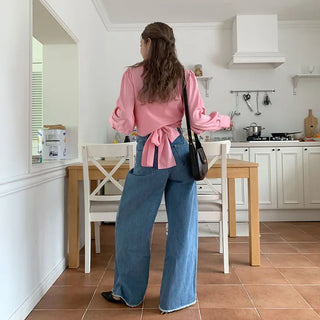 Big collar wrap blouse