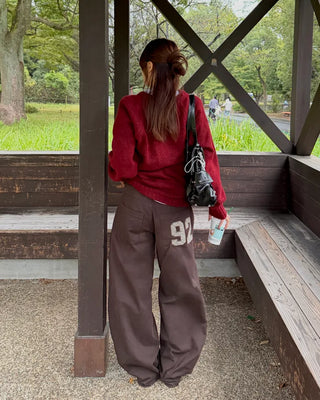 92 Back Logo Cotton Wide Pants