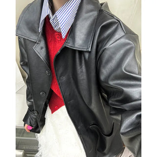 Loose-fit leather jacket