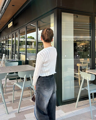 Ribbed Shirring See-Through T-Shirt