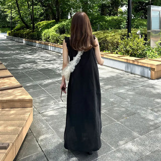 Shirred sleeveless long dress
