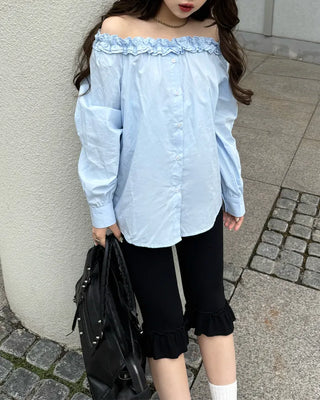 Frilled off-shoulder blouse