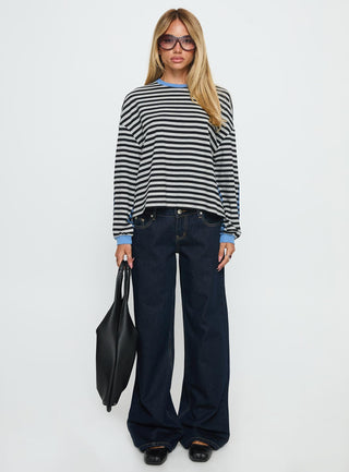 Taysha Long Sleeve Top Black  Grey Stripe