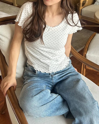 Polka Dot Ribbon Short-Sleeved T-Shirt