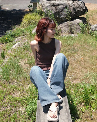 Wide striped denim pants