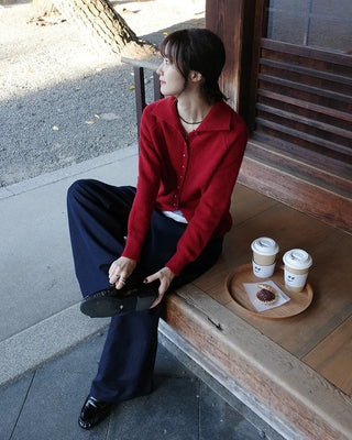 Zip-button knit cardigan