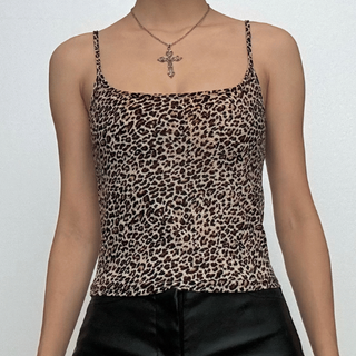 Leopard print u neck backless cami top