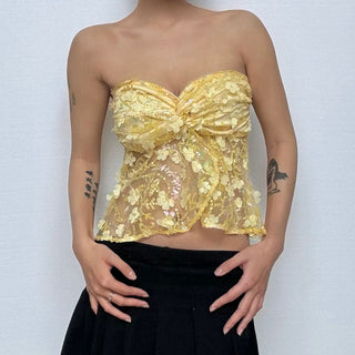 Glitter flower applique backless tube top