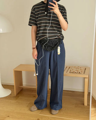 Multi-striped short-sleeved T-shirt