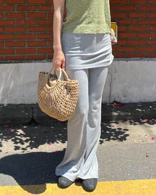 Skirt-layered flared pants