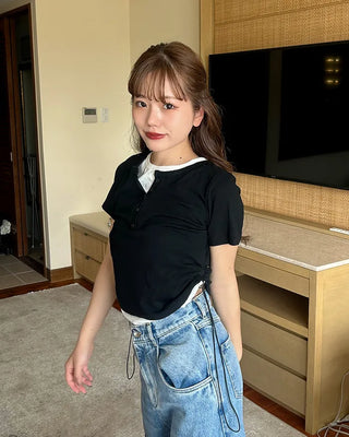Layered Henley Neck T-Shirt