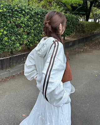Half-zip line sleeve oversized hoodie