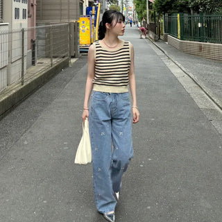Striped knit sleeveless knit
