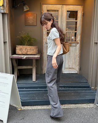 Striped pintuck wide-leg pants