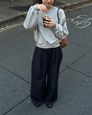 Denim Two-Pintuck Wide Pants