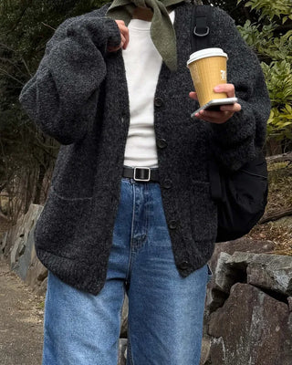 Melange wool loose-fit cardigan