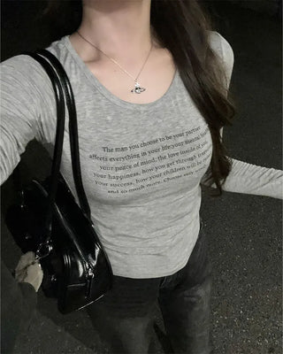 Lettering Cropped Long-Sleeve T-Shirt