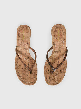 Fluke Cork Wedge Thong Heels Chocolate