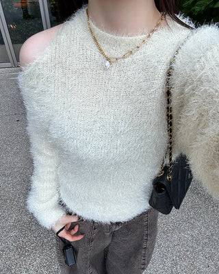 Asymmetrical cropped shaggy knit