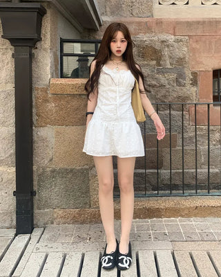 Flower lace camisole mini dress