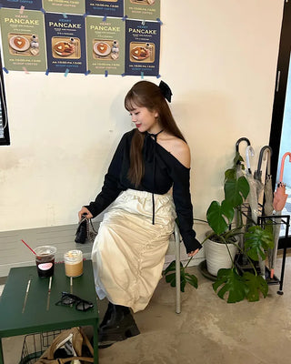 Banded Shirring Midi Skirt