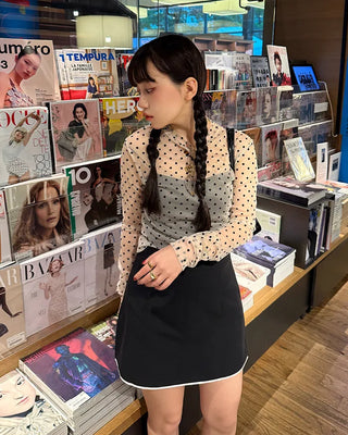 Two-tone mini wrap skirt