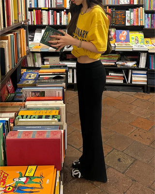 Low-rise ribbed wide-leg pants