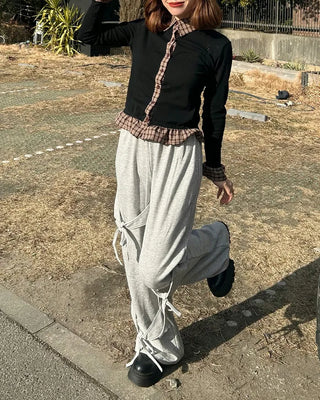 Easy pants with waist string ribbon detail