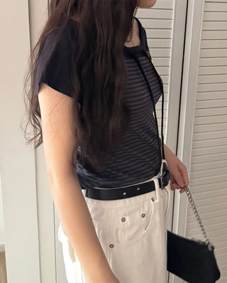 Raglan Border Off-Shoulder T-Shirt