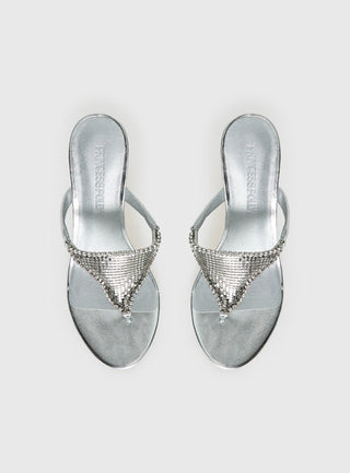 Miss You More Glitter Mesh Heels Silver