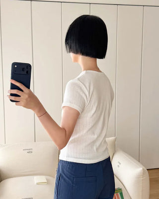 Jacquard cotton rib T-shirt
